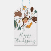 Happy Thanksgiving Pilgrim Herfst Greenery Doodles Cadeaulabel (Voorkant)