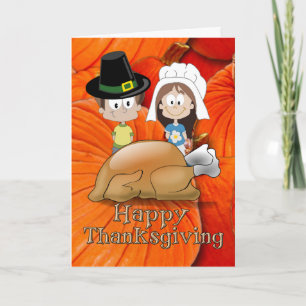 Happy Thanksgiving - Pilgrim Kinder - Turkije Feestdagen Kaart