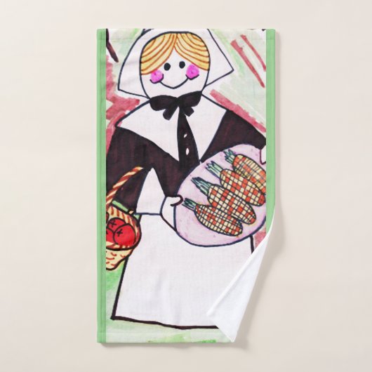 HAPPY THANKSGIVING PILGRIM LADY HAND TOWEL HANDDOEK (Handdoek)