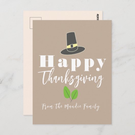 Happy Thanksgiving Pilgrim Pet Greenery Script Briefkaart (Voorkant / Achterkant)