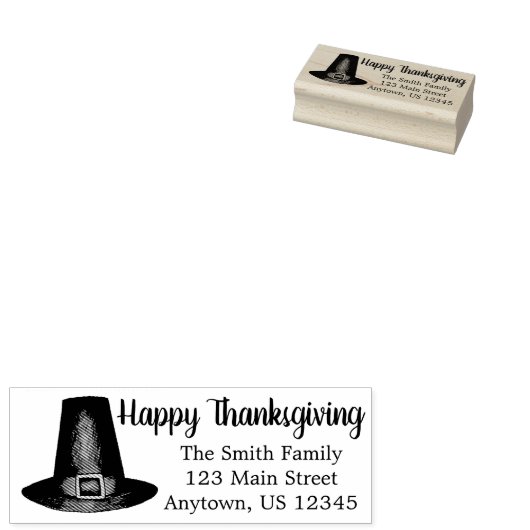 Happy Thanksgiving Pilgrim Puritan Pet Adres Rubberstempel (Gestempeld)