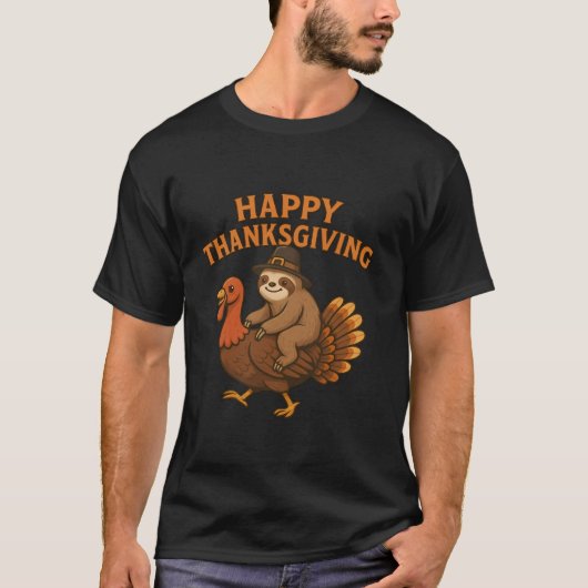 Happy Thanksgiving Pilgrim Sloth on Turkey T-shirt (Voorkant)