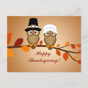 Happy Thanksgiving Pilgrim Uilen Feestdagenkaart