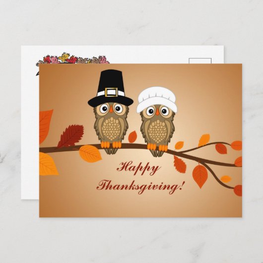 Happy Thanksgiving Pilgrim Uilen Feestdagenkaart (Voorkant / Achterkant)