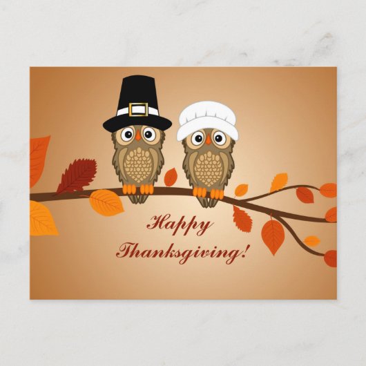 Happy Thanksgiving Pilgrim Uilen Feestdagenkaart (Voorkant)