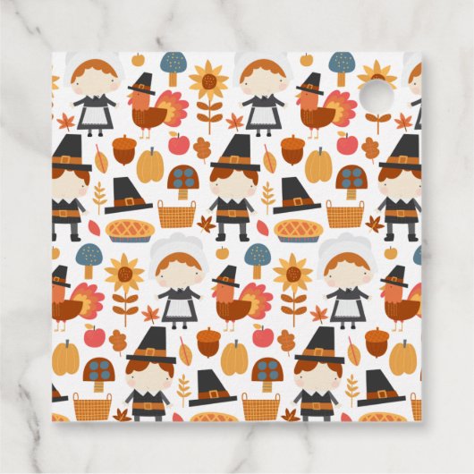 Happy Thanksgiving Pilgrims Harvest Pattern Bedankjes Labels (Achterkant)