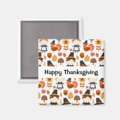 Happy Thanksgiving Pilgrims Harvest Pattern Magneet (Voorkant / Achterkant)