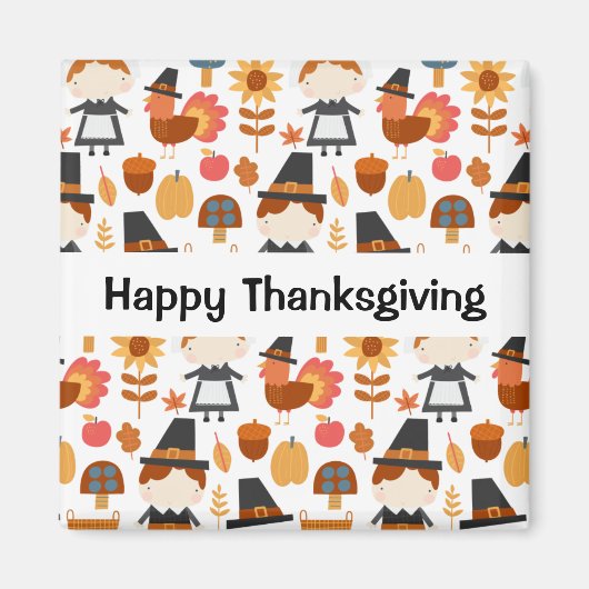 Happy Thanksgiving Pilgrims Harvest Pattern Magneet (Voorkant)