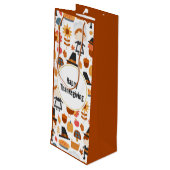Happy Thanksgiving Pilgrims Harvest Pattern Wijn Cadeautas (Achterkant Gekanteld)