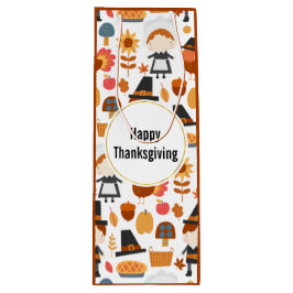 Happy Thanksgiving Pilgrims Harvest Pattern Wijn Cadeautas