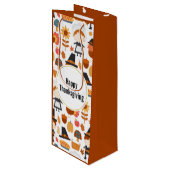 Happy Thanksgiving Pilgrims Harvest Pattern Wijn Cadeautas (Voorkant Gekanteld)