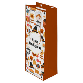 Happy Thanksgiving Pilgrims Harvest Pattern Wijn Cadeautas