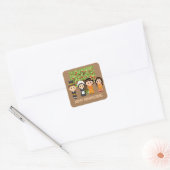 Happy Thanksgiving Pilgrims Indiërs Vierkante Sticker (Envelop)