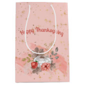 Happy Thanksgiving Pink Pumpkins and Flowers Medium Cadeauzakje (Voorkant)