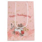 Happy Thanksgiving Pink Pumpkins and Flowers Medium Cadeauzakje (Achterkant)