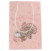 Happy Thanksgiving Pink Turkey and Pumpkins Medium Cadeauzakje (Voorkant)