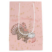 Happy Thanksgiving Pink Turkey and Pumpkins Medium Cadeauzakje (Achterkant)