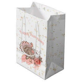 Happy Thanksgiving Pink Turkey and Pumpkins Medium Cadeauzakje