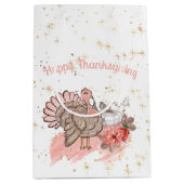 Happy Thanksgiving Pink Turkey and Pumpkins Medium Cadeauzakje (Voorkant)