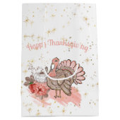 Happy Thanksgiving Pink Turkey and Pumpkins Medium Cadeauzakje (Achterkant)