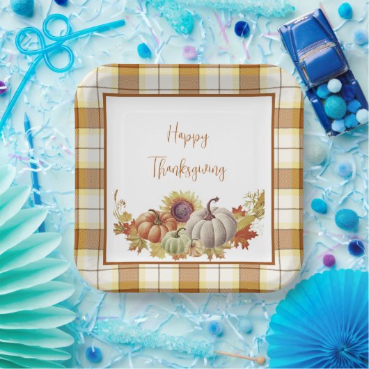 Happy Thanksgiving plaid en pompoenen Borden Papieren Bordje (Feest)