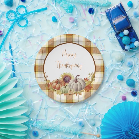 Happy Thanksgiving plaid en pompoenen Borden Papieren Bordje (Feest)