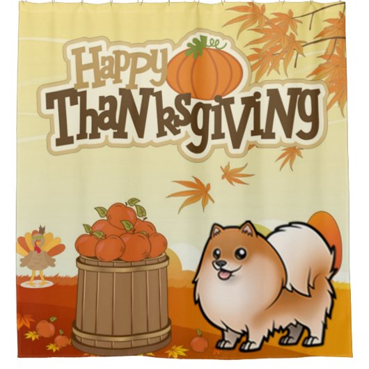 Happy Thanksgiving Pomeranian Douchegordijn (Voorkant)