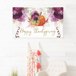 Happy Thanksgiving pompoen Bourgogne bloemen Spandoek