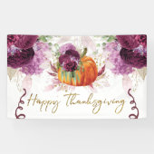 Happy Thanksgiving pompoen Bourgogne bloemen Spandoek (Horizontaal)