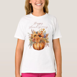 Happy Thanksgiving-pompoen en bloemen- T-shirt