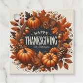Happy Thanksgiving pompoen herfst bladeren krans Bedankjes Labels (Voorkant)