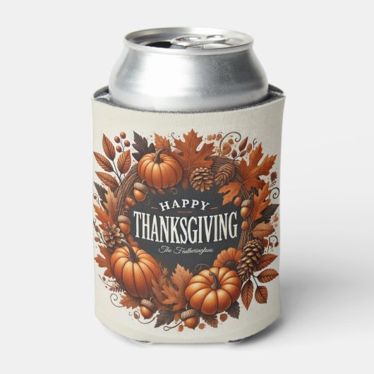 Happy Thanksgiving pompoen herfst bladeren krans Blikjeskoeler (Blikje Voorkant)