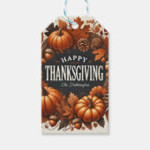 Happy Thanksgiving pompoen herfst bladeren krans Cadeaulabel (Voorkant)