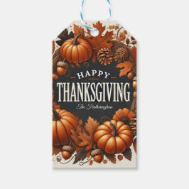 Happy Thanksgiving pompoen herfst bladeren krans Cadeaulabel