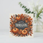 Happy Thanksgiving pompoen herfst bladeren krans Feestdagenkaart (Staand voorkant)
