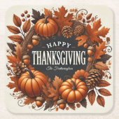 Happy Thanksgiving pompoen herfst bladeren krans Kartonnen Onderzetters (Voorkant)
