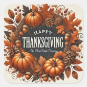 Happy Thanksgiving pompoen herfst bladeren krans Vierkante Sticker (Voorkant)