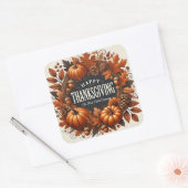 Happy Thanksgiving pompoen herfst bladeren krans Vierkante Sticker (Envelop)