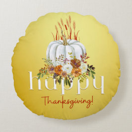 Happy Thanksgiving Pompoen Herfst Bloemengeel Rond Kussen