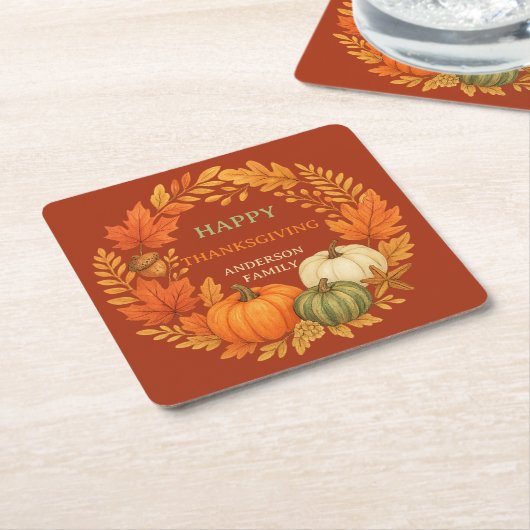 Happy Thanksgiving pompoen herfst terracotta Kartonnen Onderzetters (Schuin)