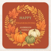 Happy Thanksgiving pompoen herfst terracotta Kartonnen Onderzetters (Voorkant)