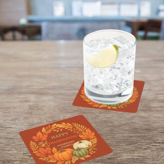 Happy Thanksgiving pompoen herfst terracotta Kartonnen Onderzetters