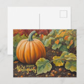Happy Thanksgiving pompoen in de tuin Feestdagenkaart (Voorkant / Achterkant)