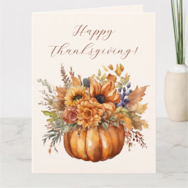 Happy Thanksgiving-pompoen met bloemen- Kaart