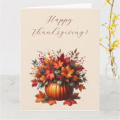 Happy Thanksgiving-pompoen met herfstbladeren Kaart (Gele Bloem)