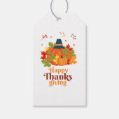 Happy Thanksgiving-pompoen met Petten en bladeren Cadeaulabel (Voorkant)