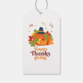 Happy Thanksgiving-pompoen met Petten en bladeren Cadeaulabel (Achterkant)