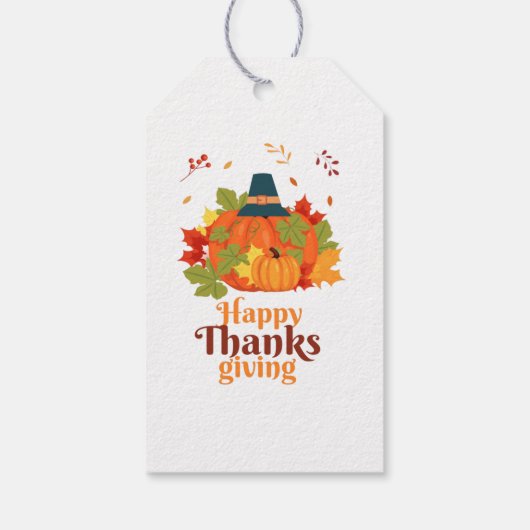 Happy Thanksgiving-pompoen met Petten en bladeren Cadeaulabel (Achterkant)