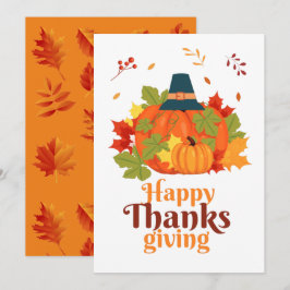 Happy Thanksgiving-pompoen met Petten en bladeren Kaart
