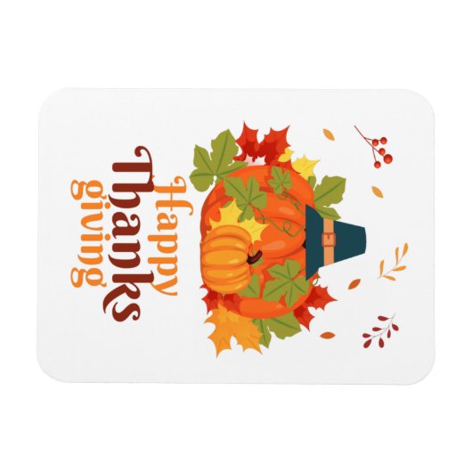 Happy Thanksgiving-pompoen met Petten en bladeren Magneet (Horizontaal)